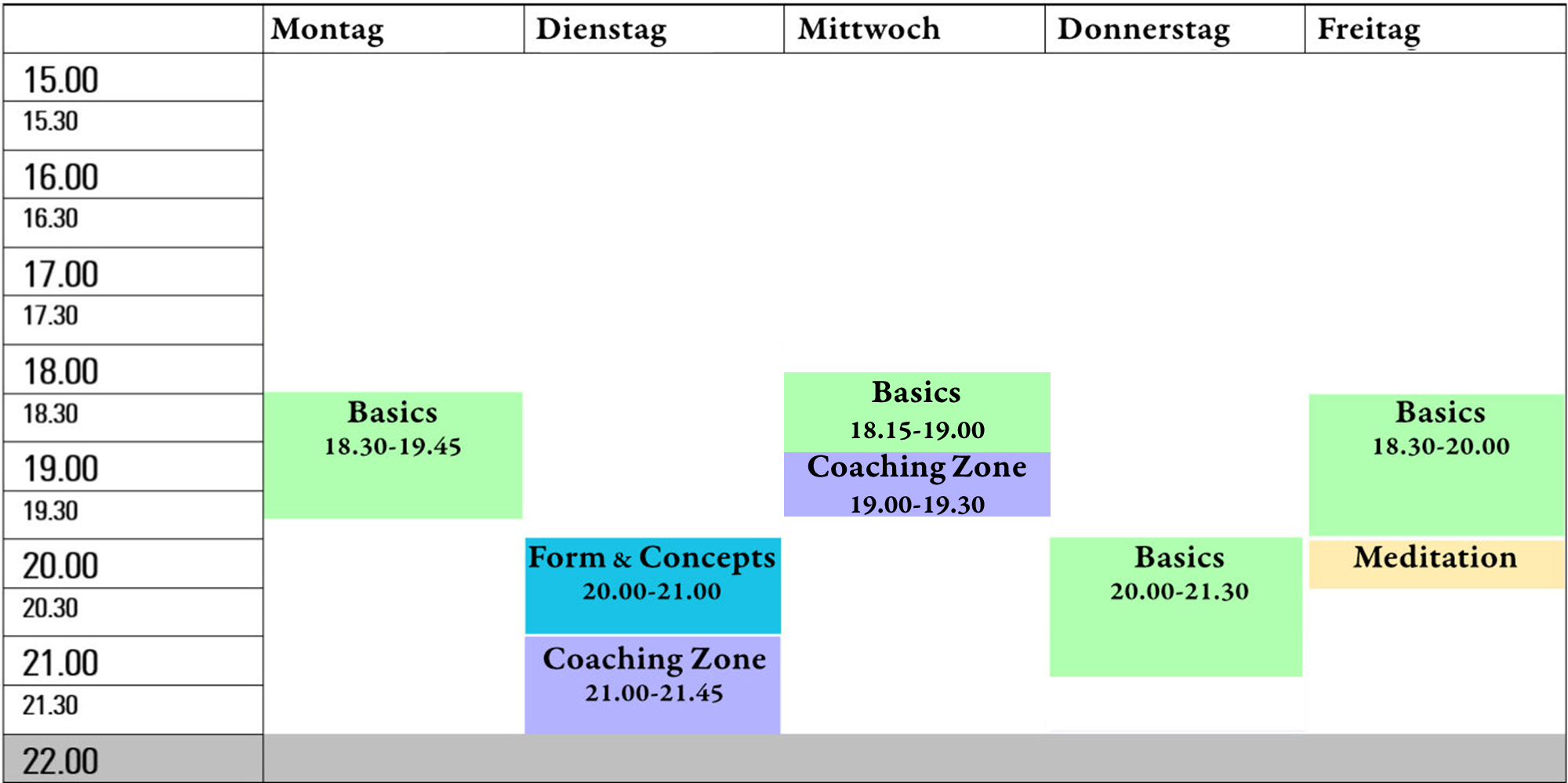 Timetable / Schedule Chen Taijiquan (Tai-Chi)