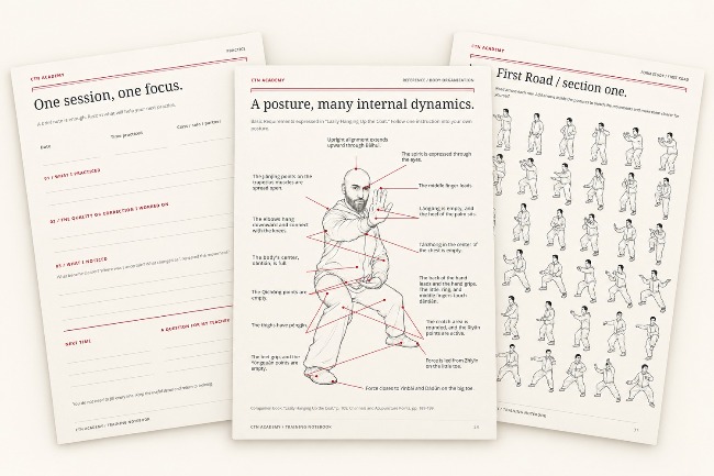 Einblick in das CTN Academy Training Notebook mit illustrierten Übungsblättern